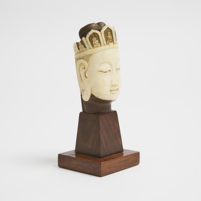 An Ivory and Wood Carved Head of Vairocana Buddha, 19th Century
