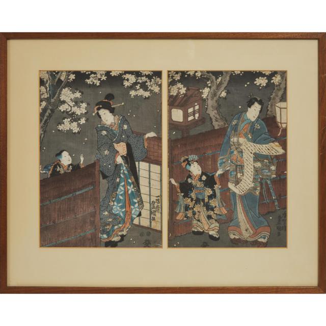 Utagawa Kunisada (Toyokuni III, 1786-1865), Outside a Brushwood Fence on a Spring Night, Mid 19th Century