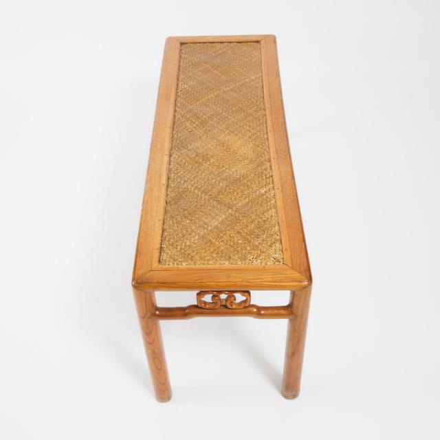 A Chinese Elmwood Bench Inset with Soft Mat Seat, 19th Century