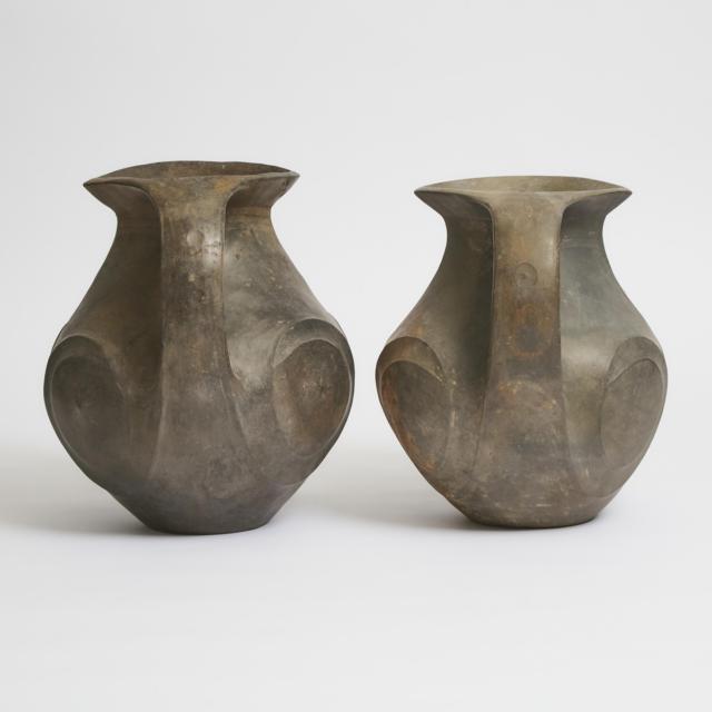 A Pair of Large Black Pottery Amphorae, Han Dynasty (206 BC-220 AD)