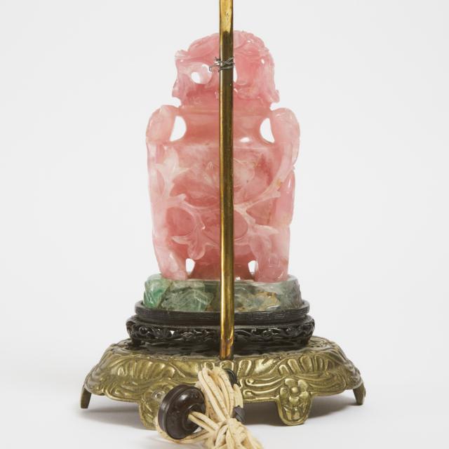 A Chinese Rose Quartz Covered Vase Mounted as a Lamp, Early to Mid 20th Century