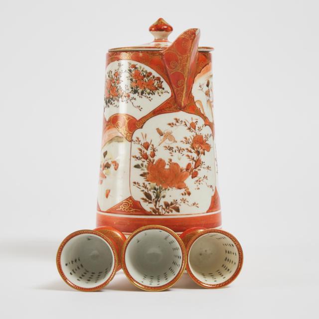 A Japanese Kutani Pot and Three Stem Cups, Meiji Period