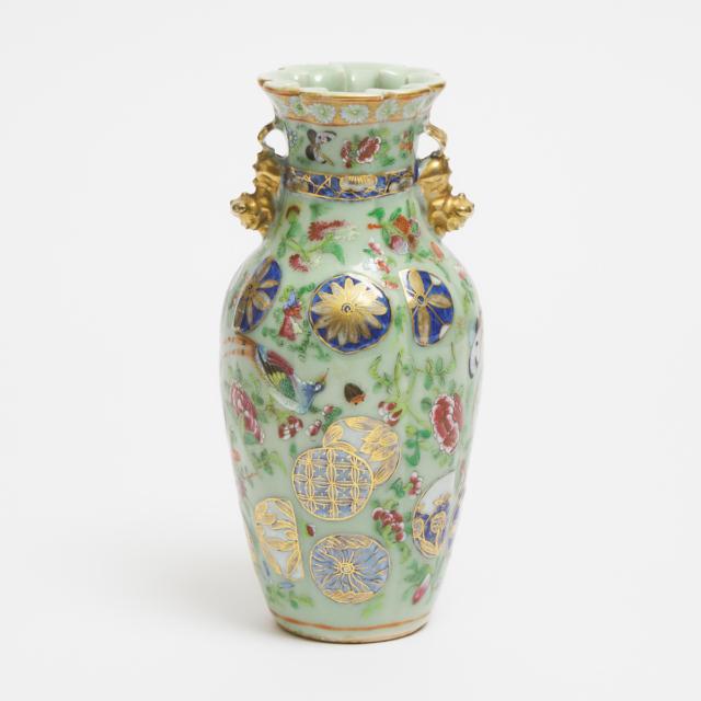A Canton Enameled Celadon Vase, 19th Century