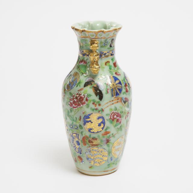 A Canton Enameled Celadon Vase, 19th Century