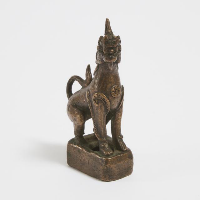 A Small Burmese Bronze 'Beast' Finial, Late 19th Century