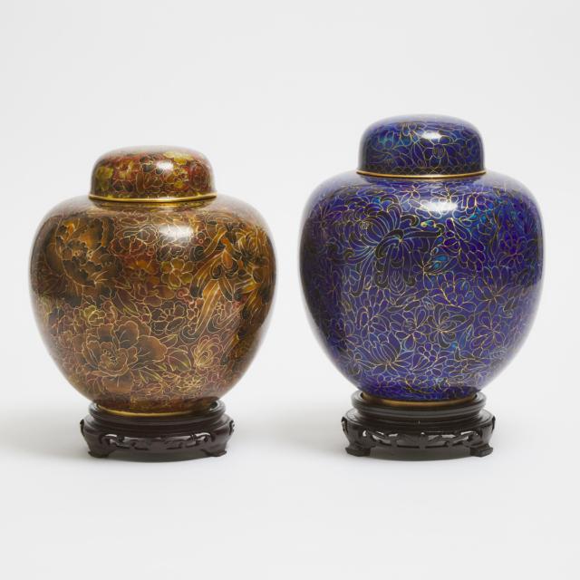 Two Chinese Cloisonné Lidded Ginger Jars, 20th Century
