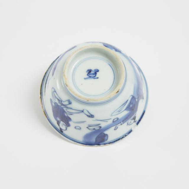 A Blue and White Octagonal 'Landscape' Dish, Together With Two Cups, 18th Century