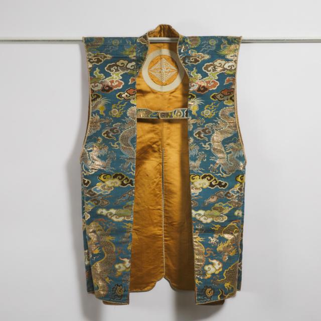 A Gold and Blue Ground Silk Jinbaori (Samurai Surcoat), Edo Period, 19th Century