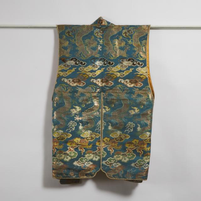A Gold and Blue Ground Silk Jinbaori (Samurai Surcoat), Edo Period, 19th Century