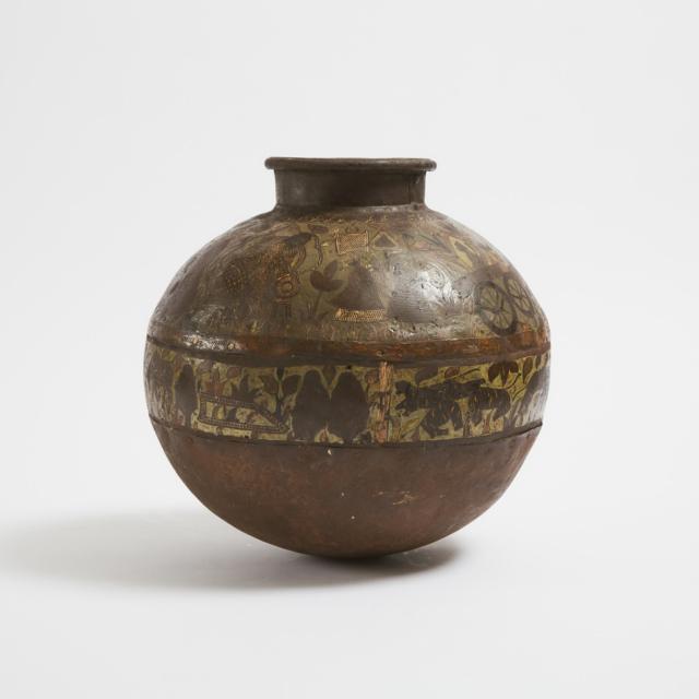 An Indian Silver and Copper Inlaid Iron Water Vase, Lota, 18th/19th Century
