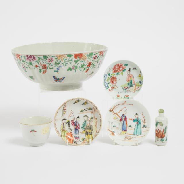 A Group of Six Chinese Famille Rose Wares, 18th Century and Later