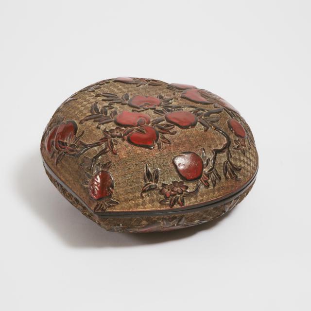 A Peach-Form Carved Lacquer Wood Box