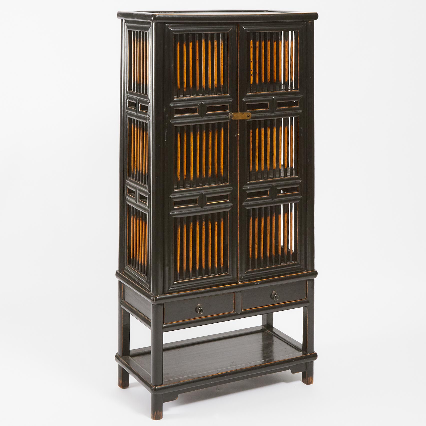 A Chinese Black Lacquered 'Spindle' Cabinet, Early to Mid 20th Century