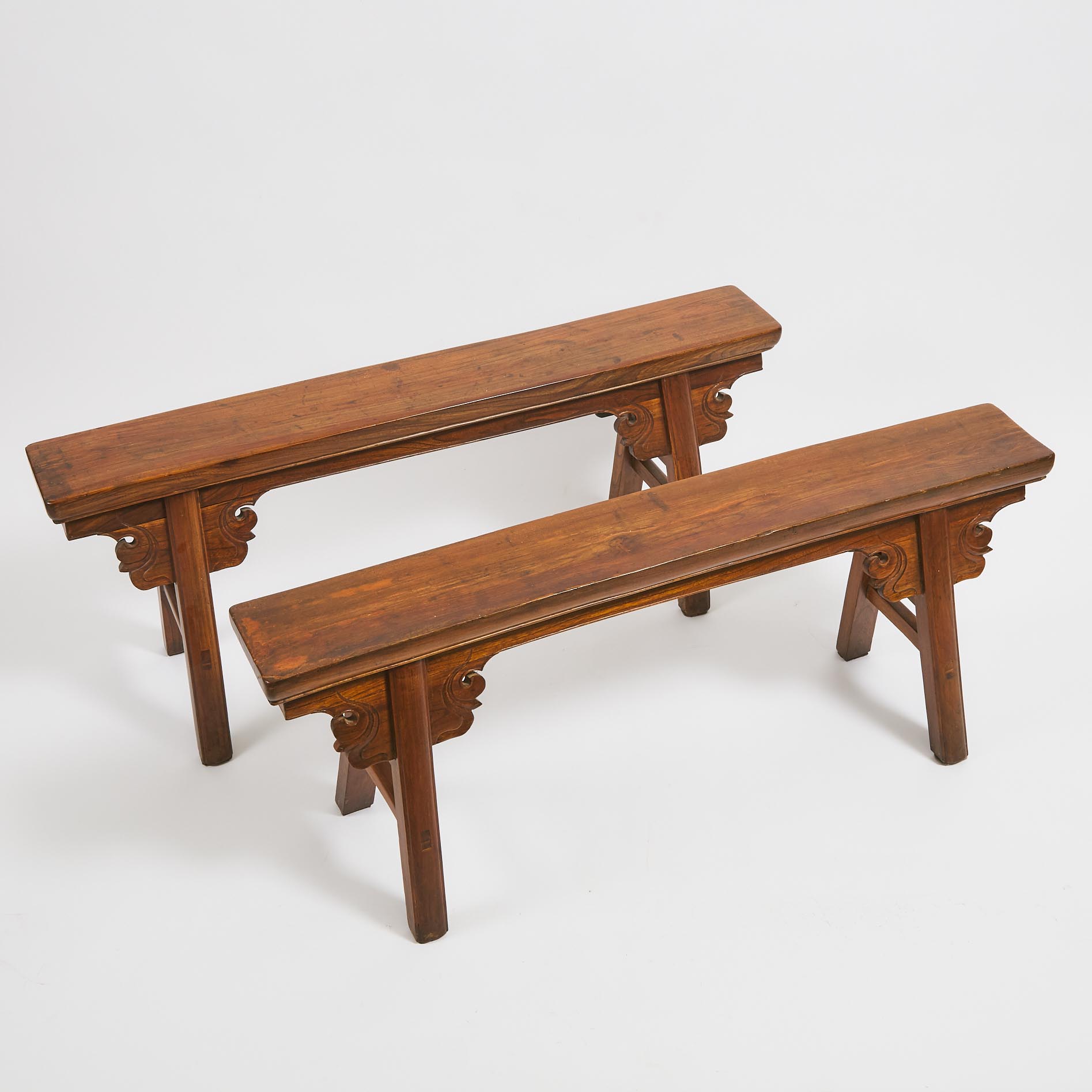 A Pair of Chinese Huali Low Benches, 19th Century
