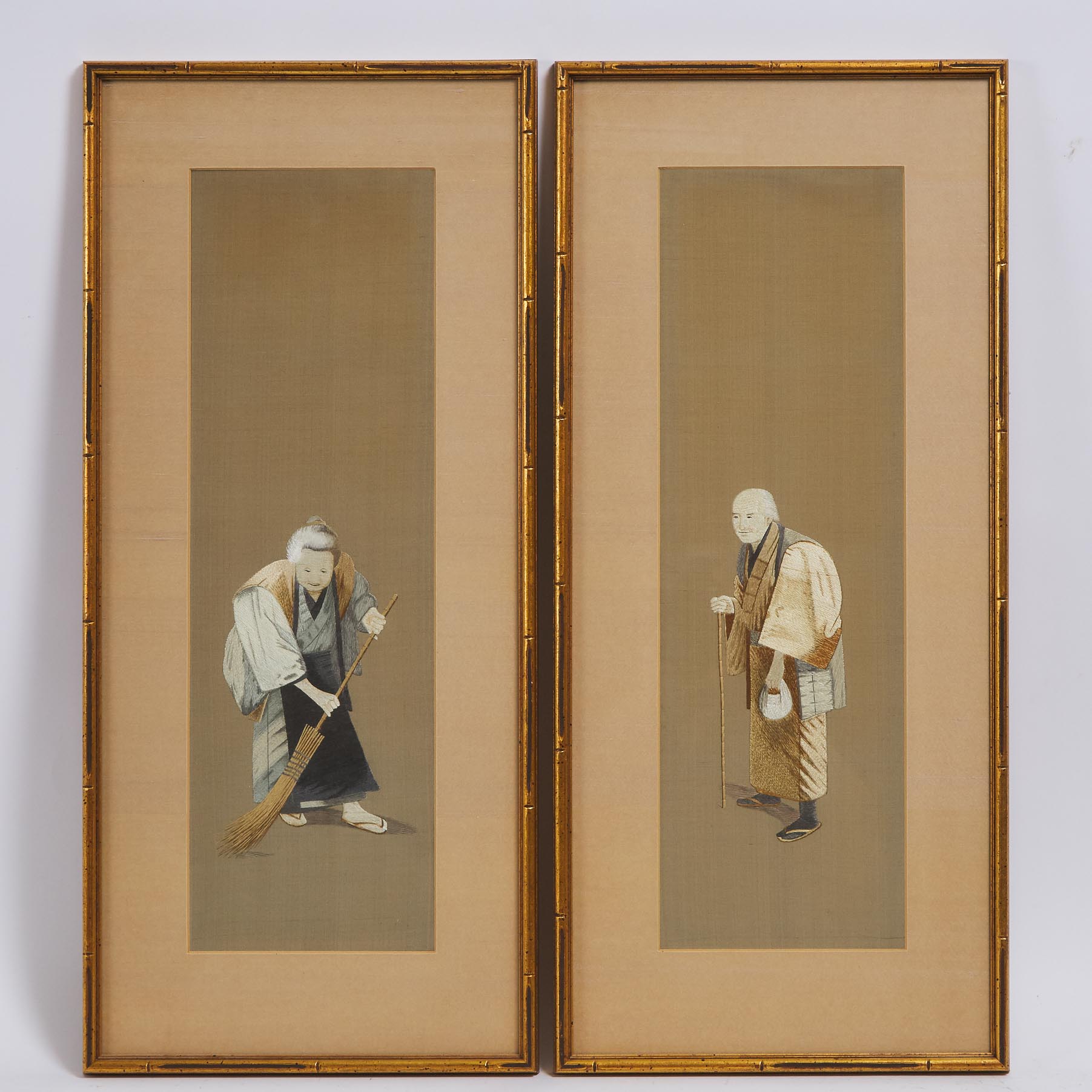 A Pair of 'Takasago' Silk Panels, Late 19th Century