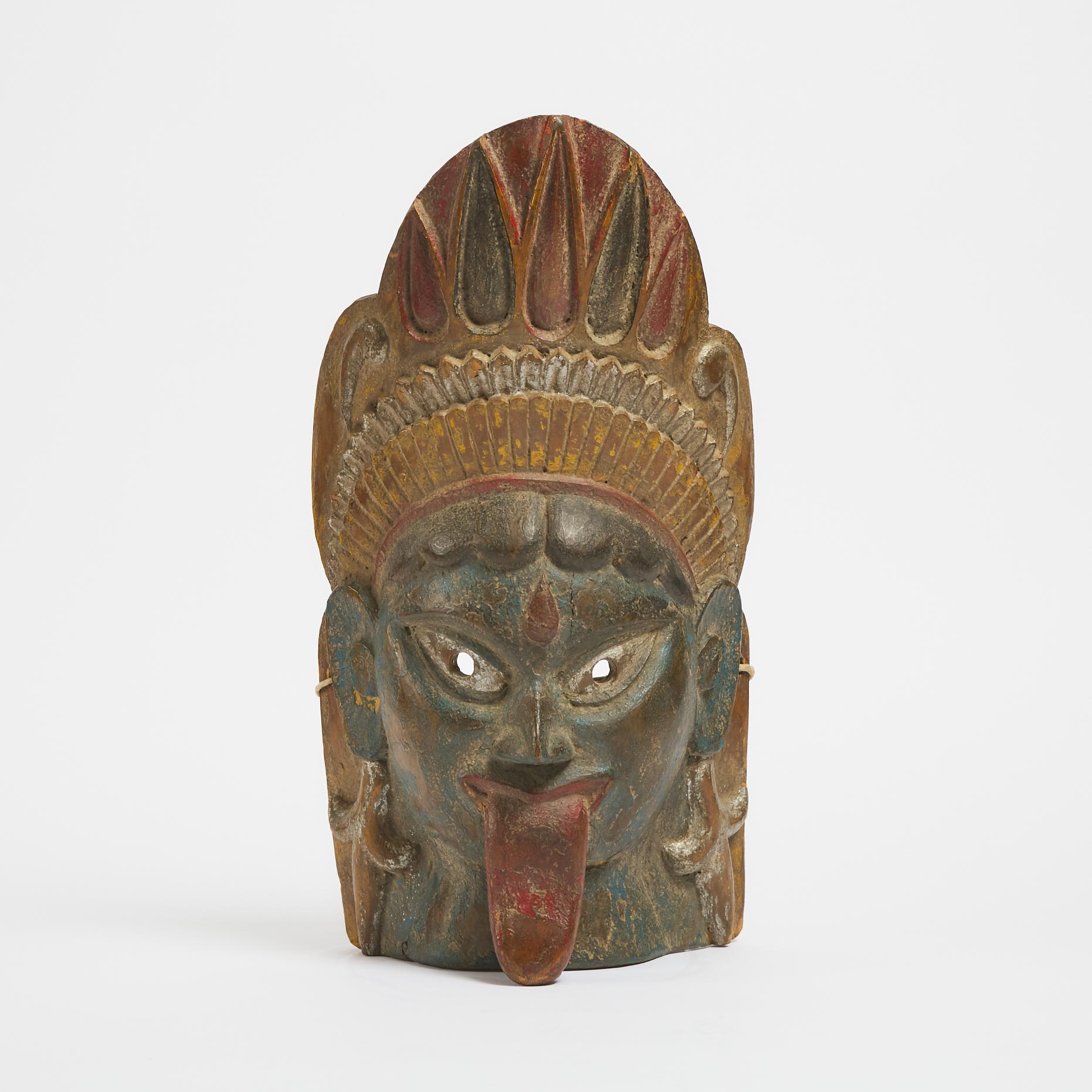 An Indian Polychrome Wood Mask of Kali, 19th Century