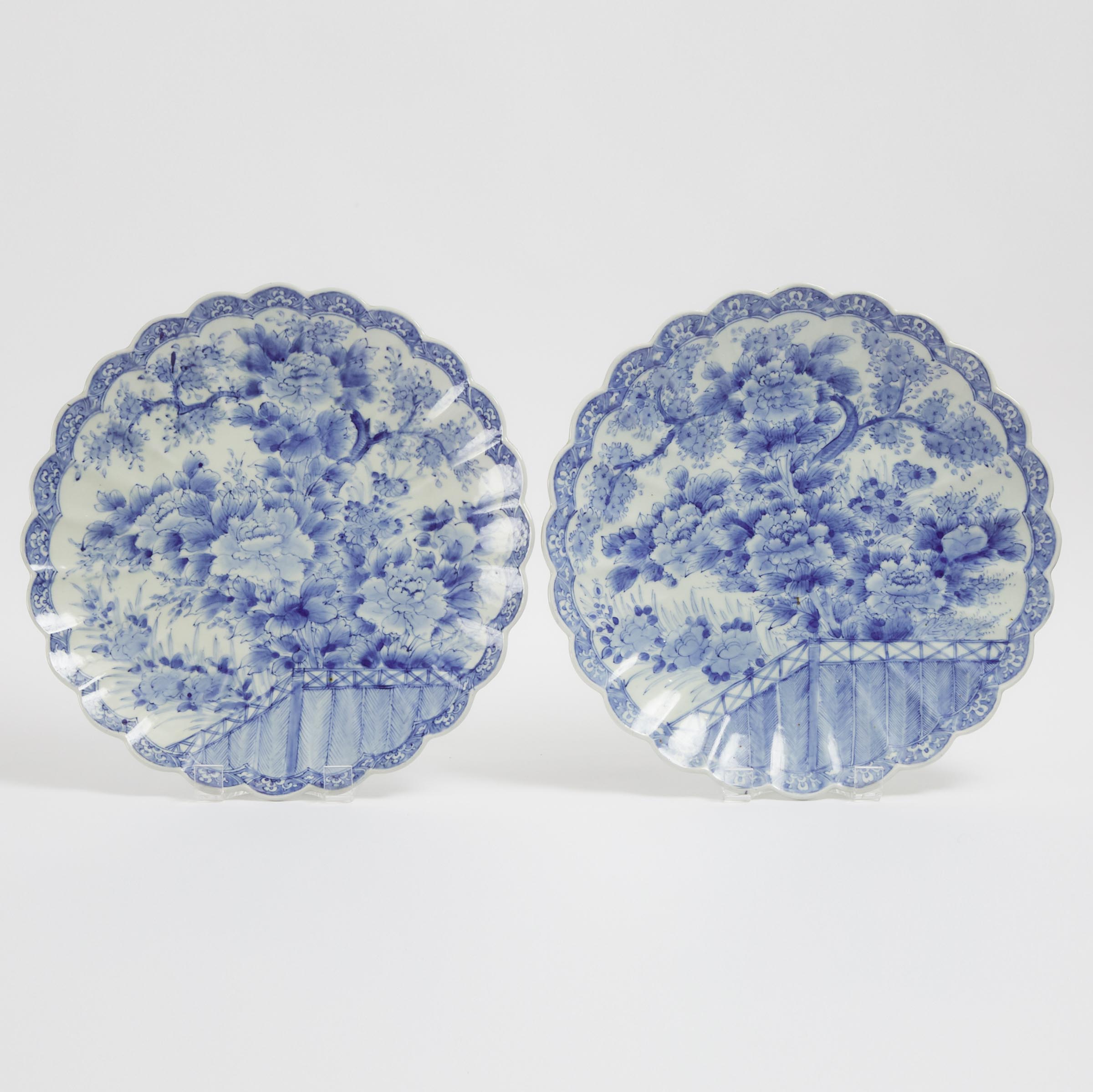 A Pair of Japanese Arita Blue and White Lobed Chargers, Edo/Meiji Period, 19th Century