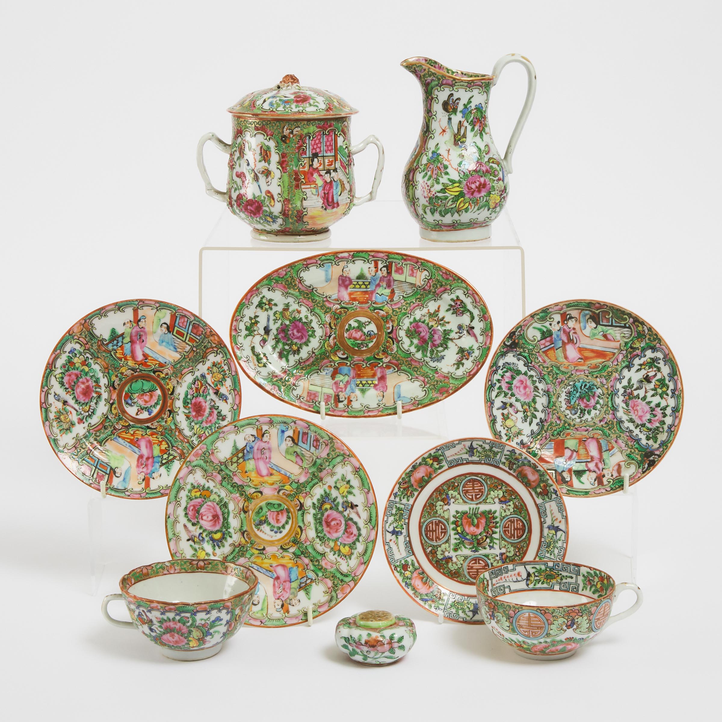A Group of Ten Chinese Export Canton Famille Rose Tea Wares, 19th Century and Later