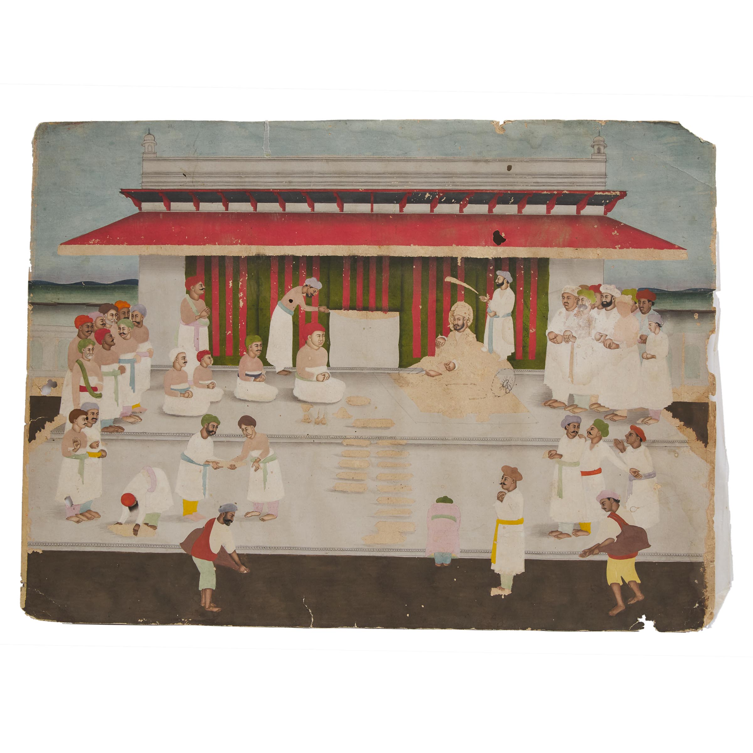 A Large and Incomplete Indian Miniature Painting of a Durbar, 19th Century