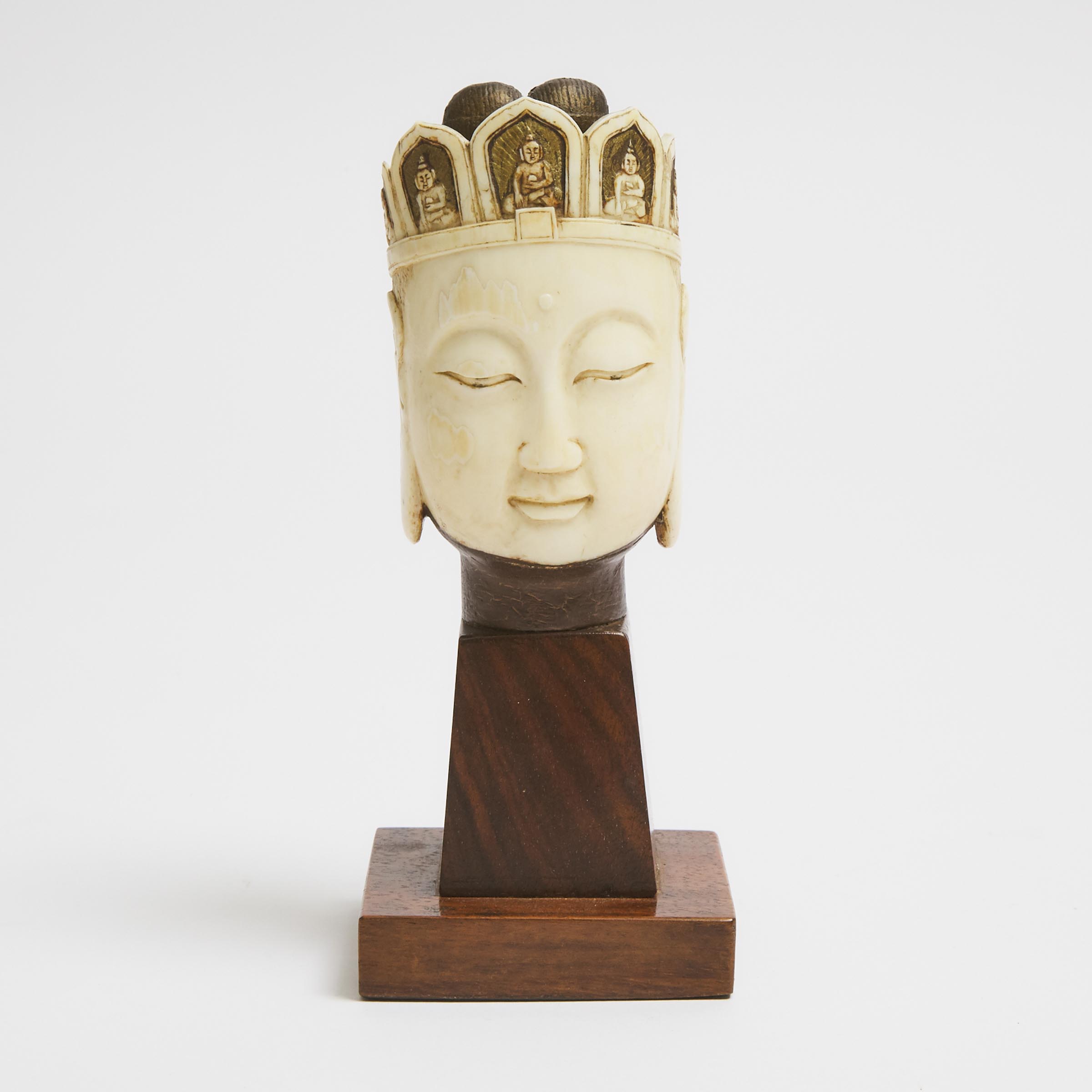 An Ivory and Wood Carved Head of Vairocana Buddha, 19th Century
