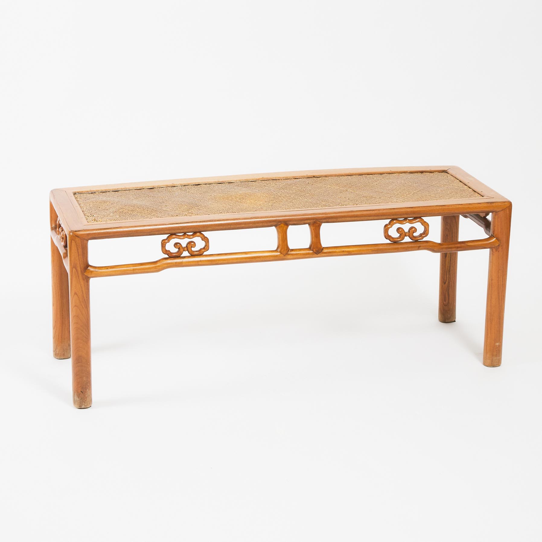 A Chinese Elmwood Bench Inset with Soft Mat Seat, 19th Century
