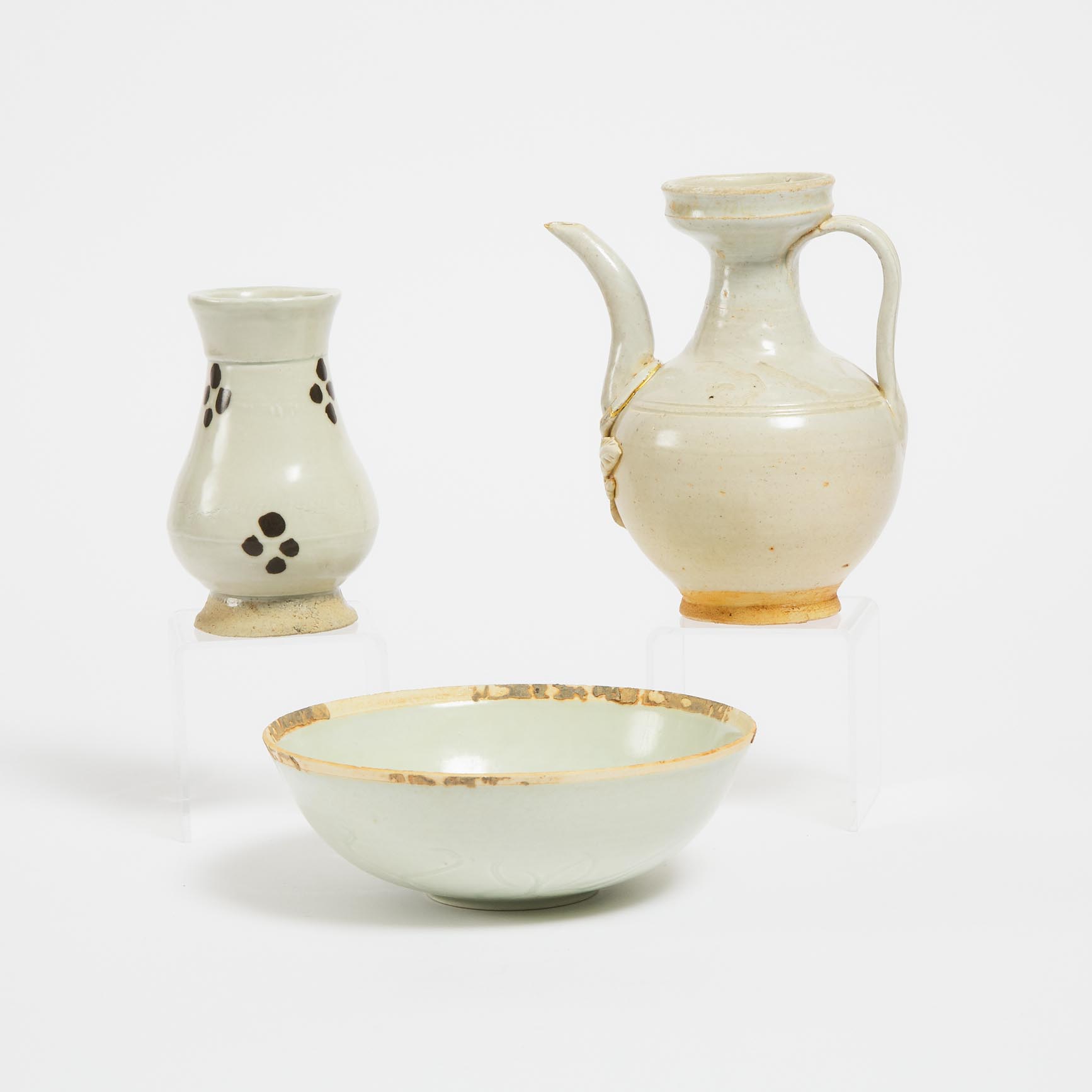 A Group of Three Qingbai-Glazed Ceramics, Song Dynasty or Later
