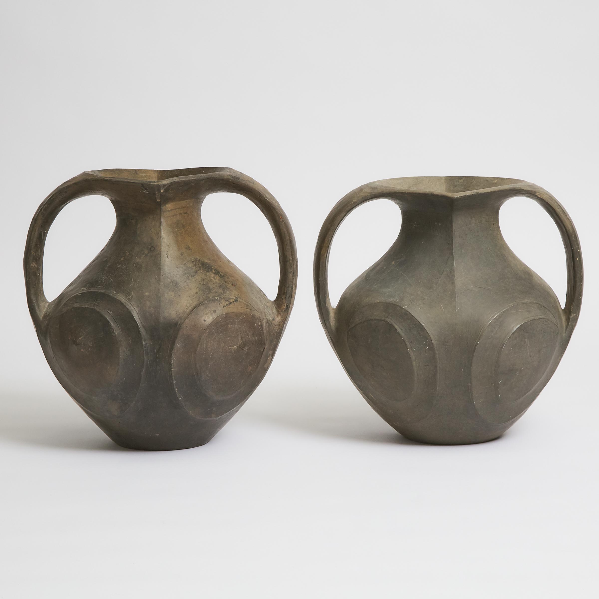 A Pair of Large Black Pottery Amphorae, Han Dynasty (206 BC-220 AD)
