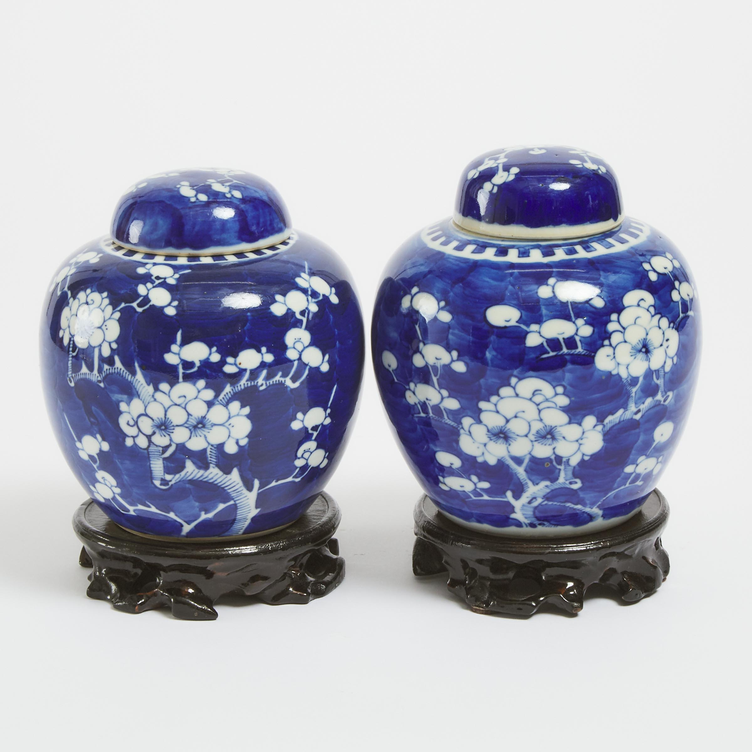 Two Blue and White 'Prunus' Ginger Jars