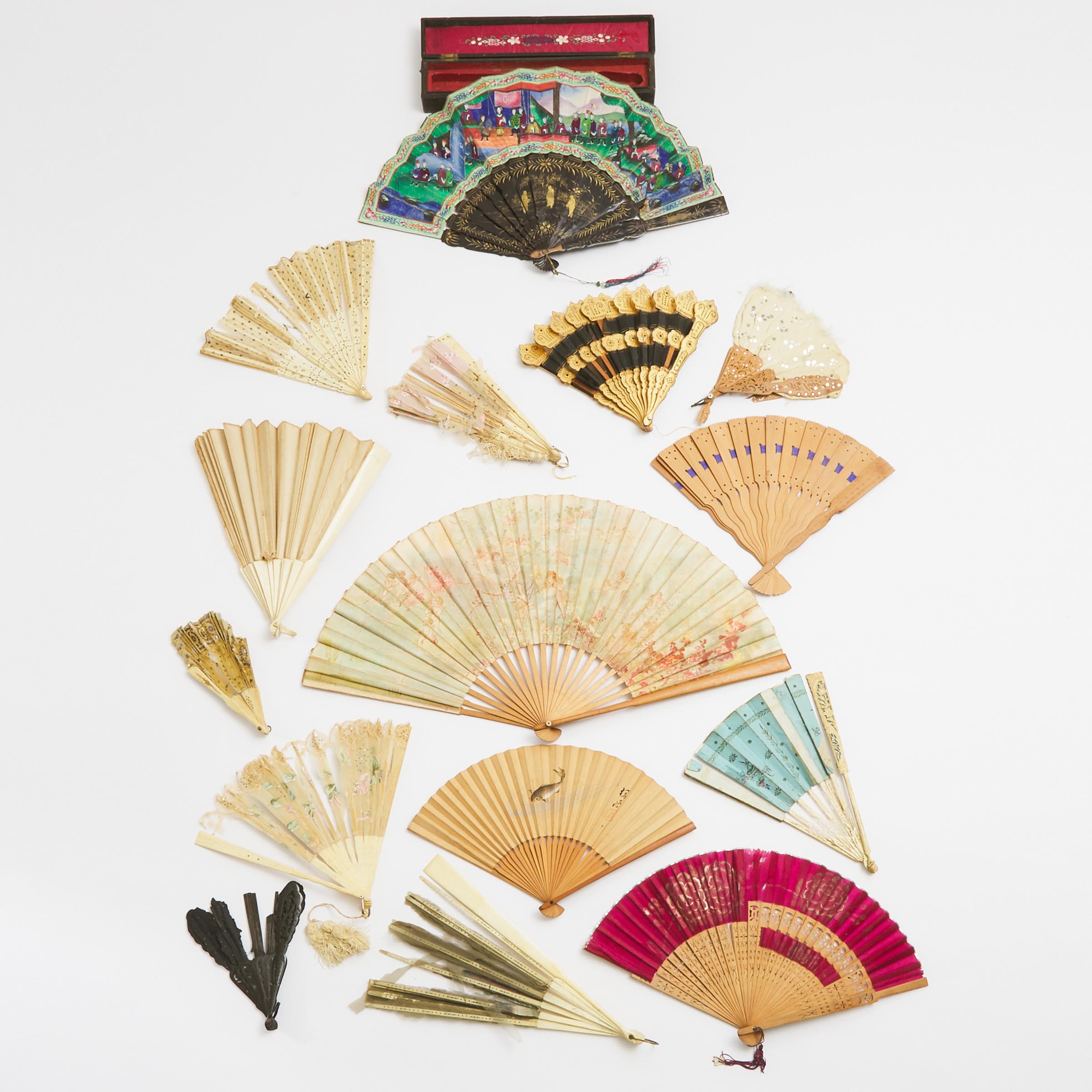 A Group of Fifteen Export Folding Fans, 19th Century and Later