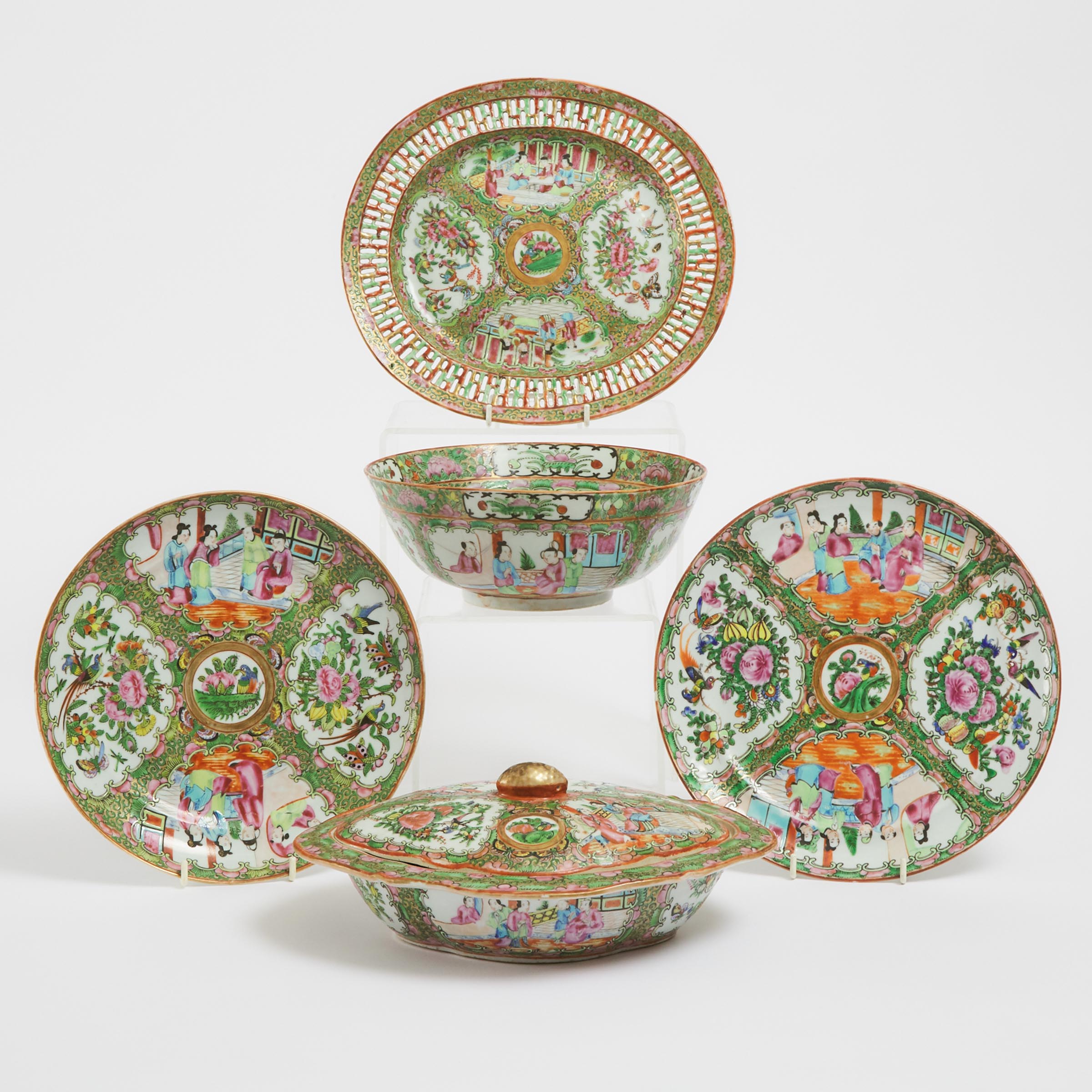 A Group of Five Chinese Export Canton Famille Rose Dinner Wares, 19th Century