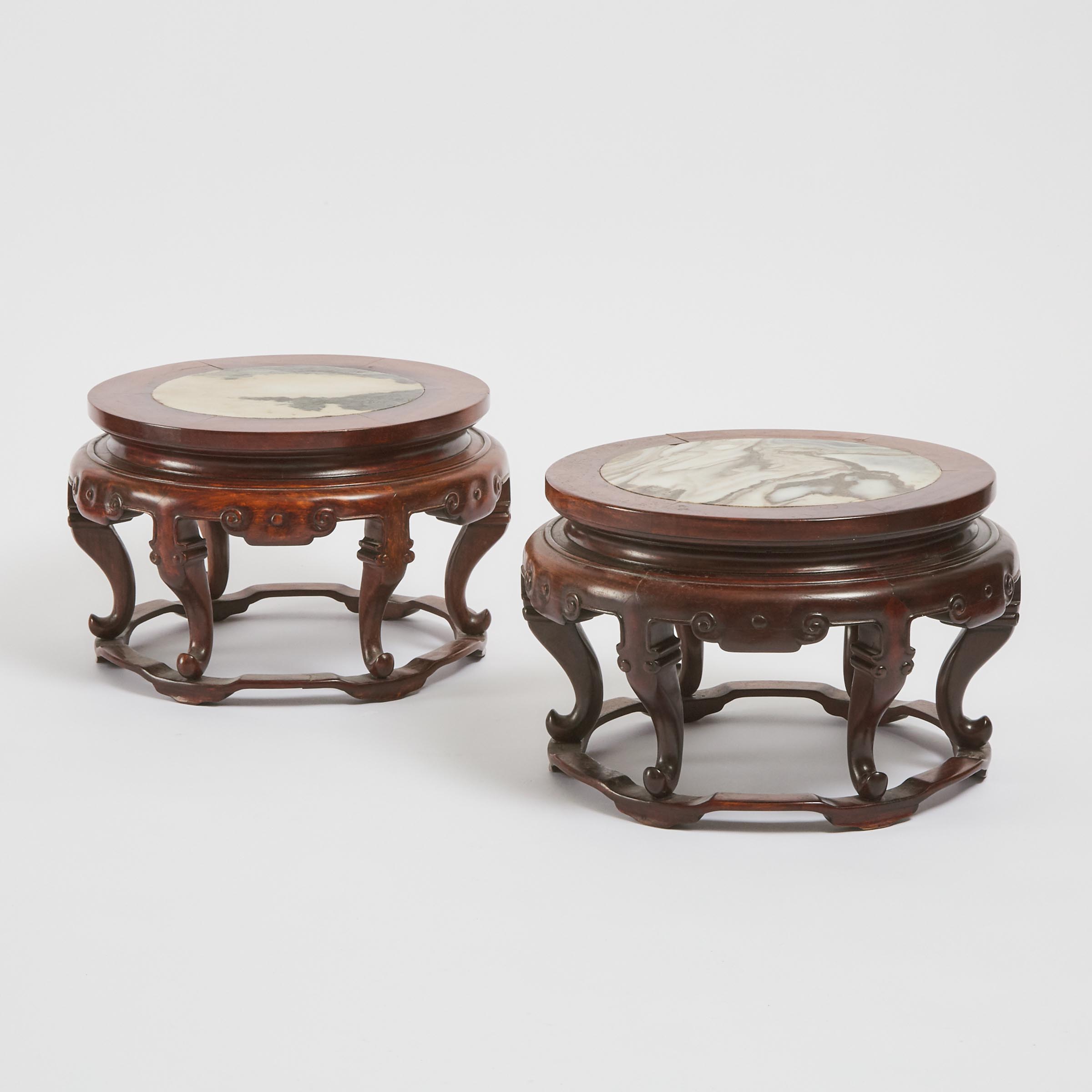 Two Chinese Marble Inset Hardwood Stands
