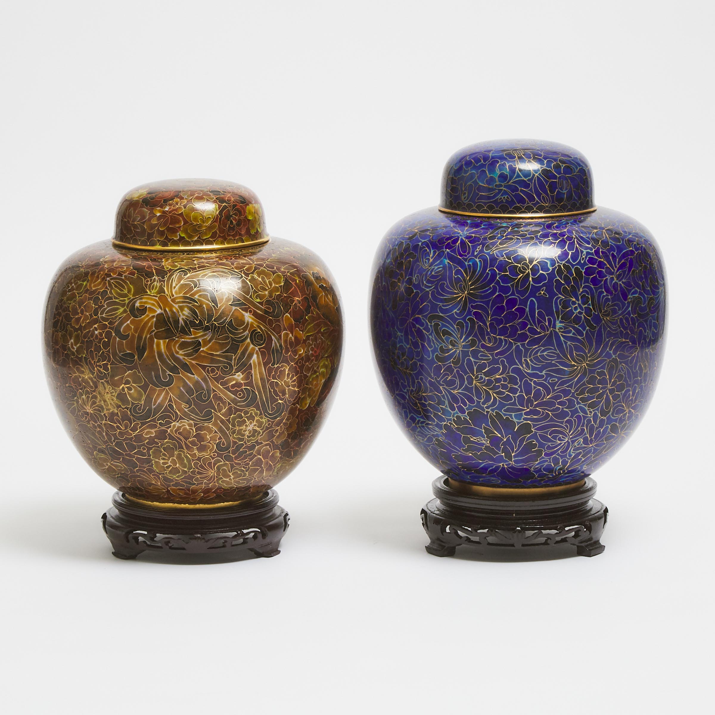 Two Chinese Cloisonné Lidded Ginger Jars, 20th Century