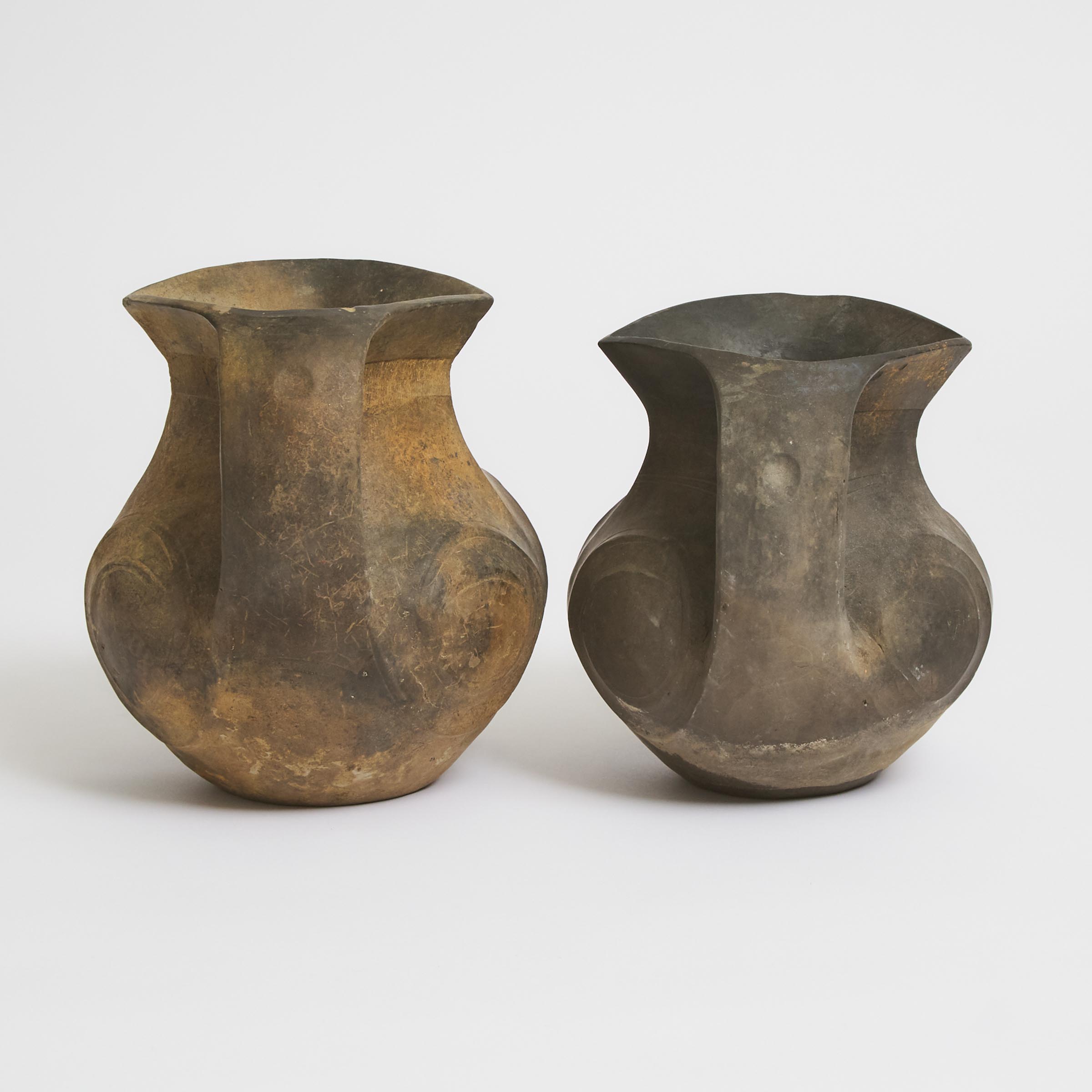 Two Small Black Pottery Amphorae, Han Dynasty (206 BC-220 AD)