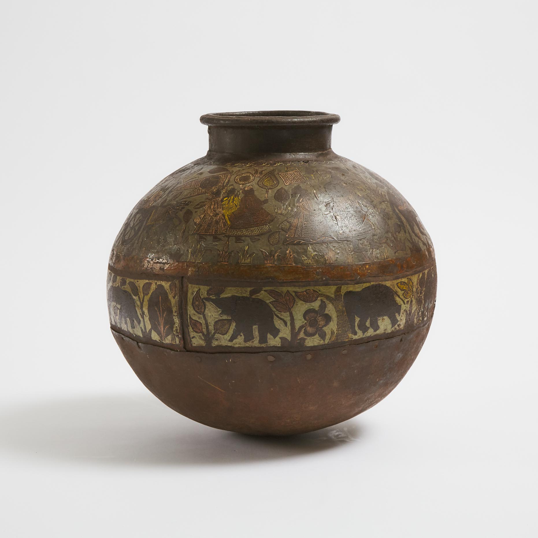 An Indian Silver and Copper Inlaid Iron Water Vase, Lota, 18th/19th Century