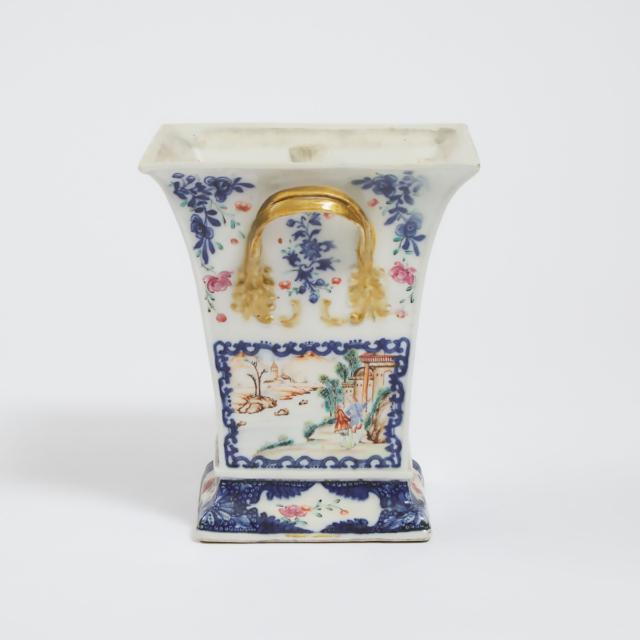 A Chinese Export Blue and White Famille Rose Bough Pot, Late 18th Century