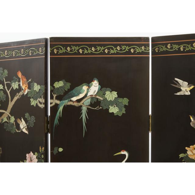 A Chinese Four-Panel 'Lotus Pond' Screen, 20th Century