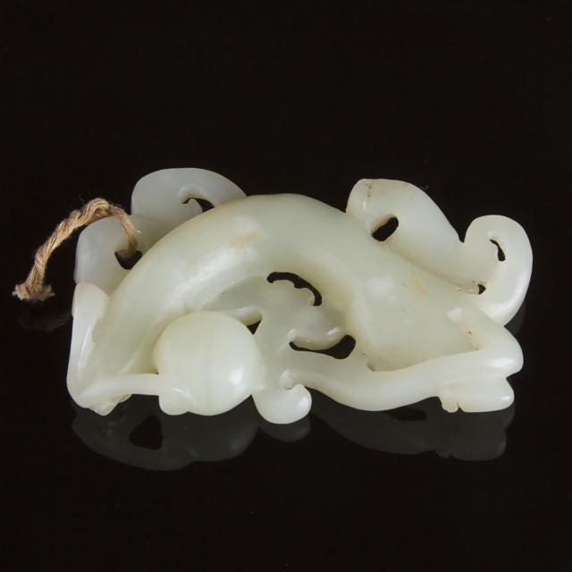 A Carved White Jade Archaistic 'Dragon' Pendant, 19th Century or Later
