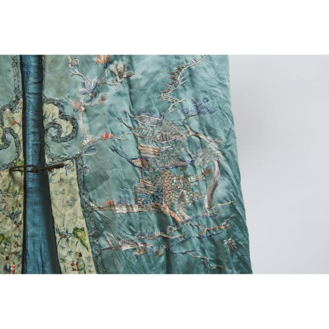 A Chinese Blue Ground Silk Embroidered Robe, 19th/20th Century  