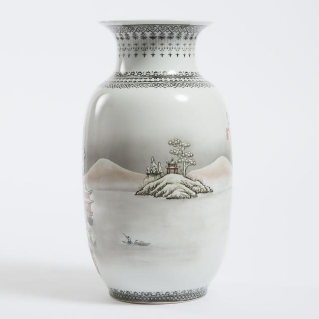 A Chinese Grisaille Enameled 'Winter Landscape' Vase, Jingdezhen Mark, Mid 20th Century