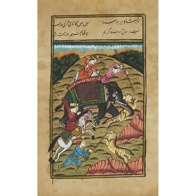 Two Indian Miniature Paintings of Hunting Scenes, 20th Century