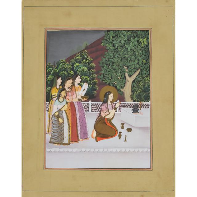 An Indian Miniature Painting of Court Ladies, 19th Century
