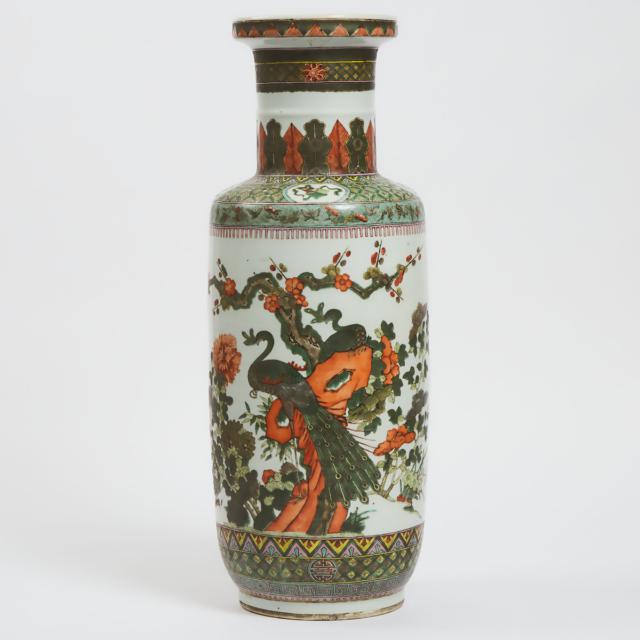 A Large Famille Verte 'Peacock' Vase, Mid 20th Century