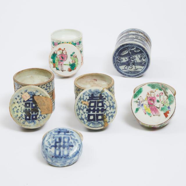 A Group of Six Chinese Porcelain Boxes, 19th Century and Later