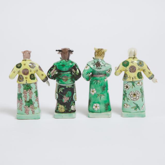 A Complete Set of Twelve Famille Verte Porcelain 'Zodiac' Figures, Late Qing Dynasty