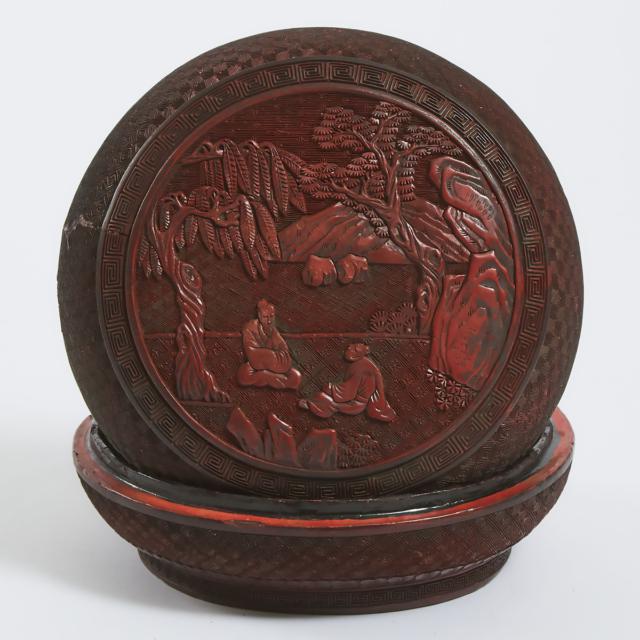 A Carved Cinnabar Lacquer Circular Box and Cover, Late Qing Dynasty, 19th Century