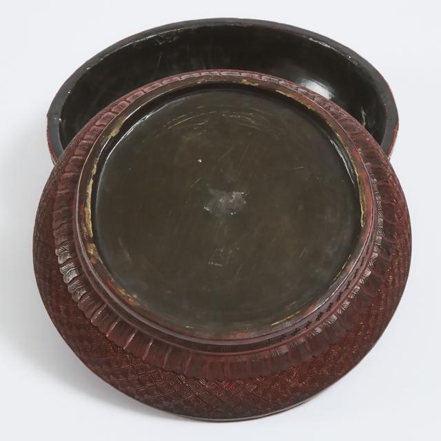 A Carved Cinnabar Lacquer Circular Box and Cover, Late Qing Dynasty, 19th Century