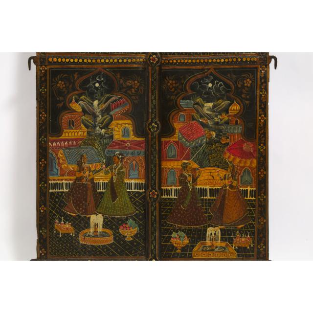 A Pair of Rajput-Style Painted Doors, India, Late 19th/Early 20th Century