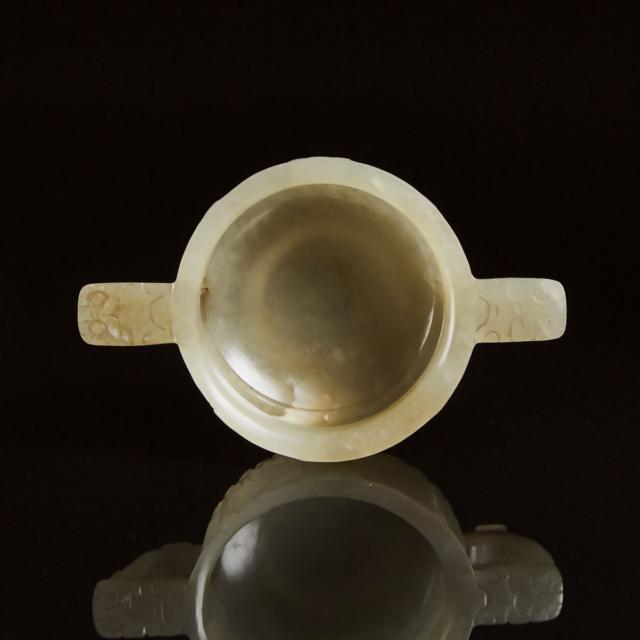 A Chinese Archaistic Celadon White Jade Libation Cup, Ming Dynasty, 17th Century