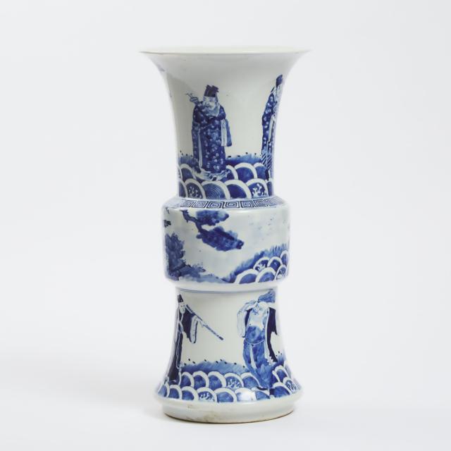 A Blue and White 'Eight Immortals' Gu Vase, Late 19th/Early 20th Century