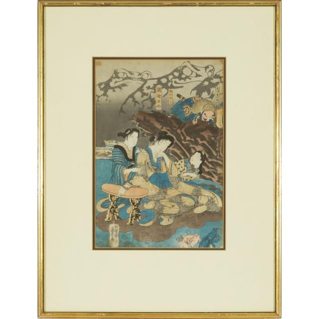 Utagawa Kunisada (Toyokuni III, 1786-1865) and Utagawa Kuniyoshi (1798-1861), Two Framed Ukiyo-e Prints, 19th Century
